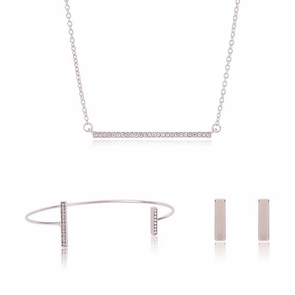 Alloy Rhinestone Rectangle Necklace Earrrings Jewelry Set