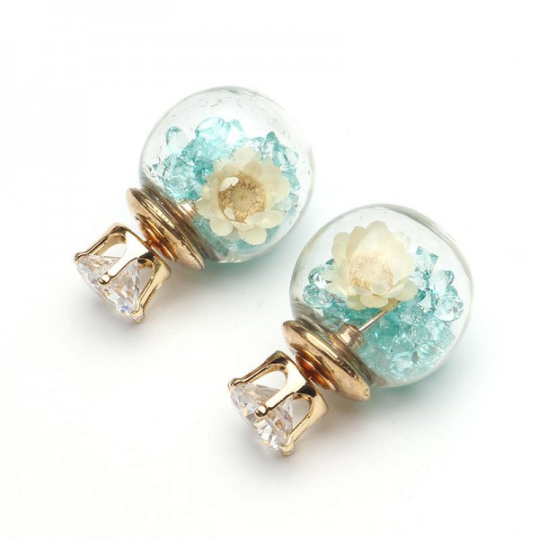 Trendy Colorful Rhinestone Glass Ball Flower Round Earrings Gift for Women