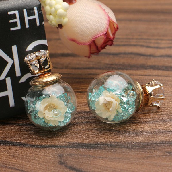 Trendy Colorful Rhinestone Glass Ball Flower Round Earrings Gift for Women
