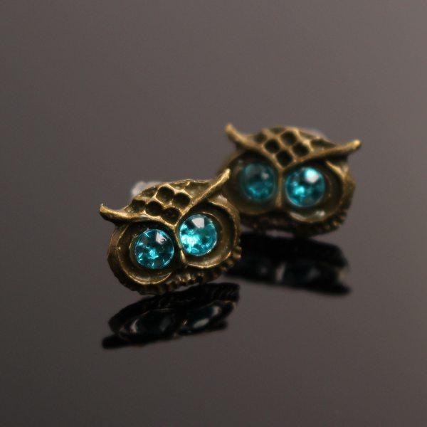 Vintage Lovely Rhinestone Eyes Owl Ear Stud Earrings For Women