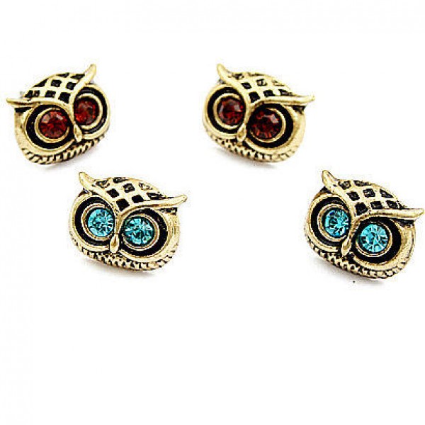 Vintage Lovely Rhinestone Eyes Owl Ear Stud Earrings For Women