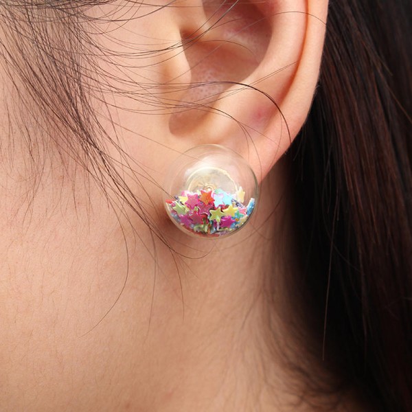 Trendy Colorful Glass Ball Stars Ear Stud Flower Earrings