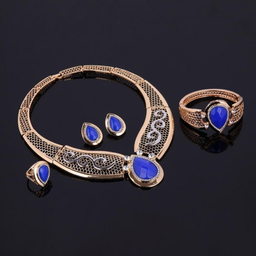 18K Gold Plated Resin Water Drop Necklace Earrings Ring Bracelet Jewelry Set