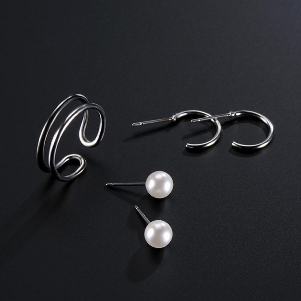 9 Pcs of Trendy Rings Artificial Pearl Earrings Bracelet Women Jewelry Set