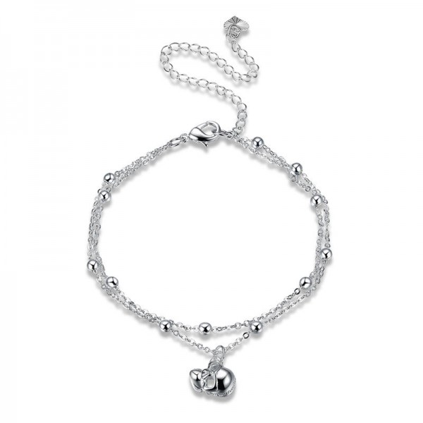 Punk Skull Pendant Double Layer Bell Foot Chain Silver Plated Anklet