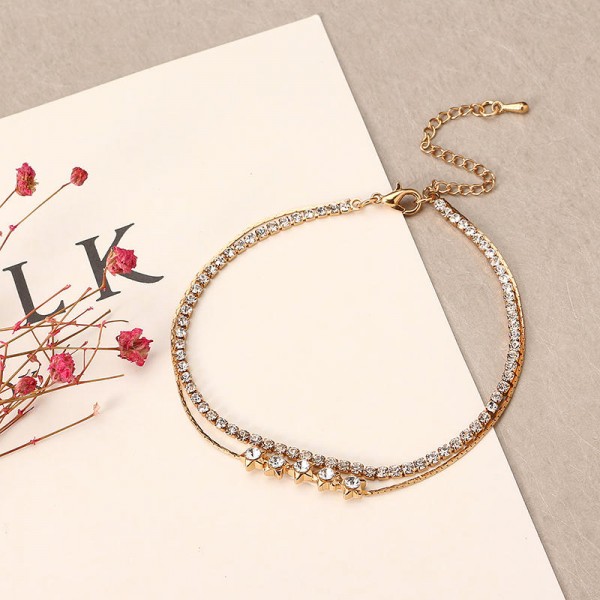 Gold Plated Double Layer Little Star Chain Zircon Anklet Jewelry for Women