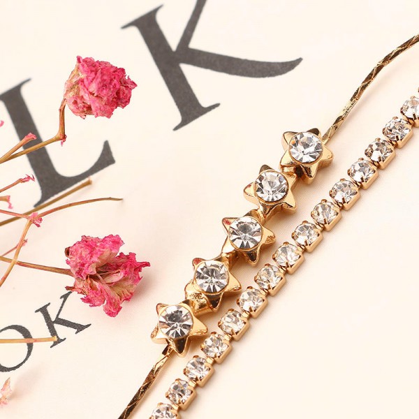 Gold Plated Double Layer Little Star Chain Zircon Anklet Jewelry for Women