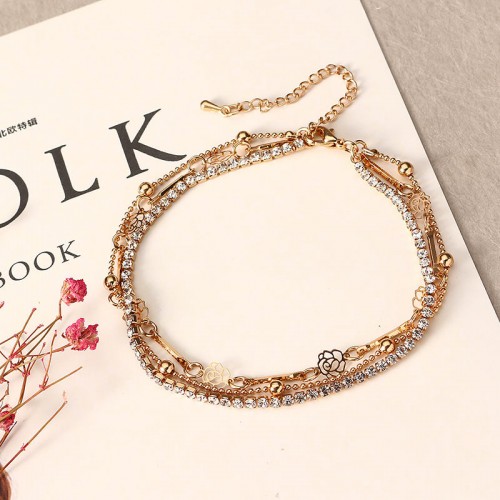 Multilayer Gold Plated Flower Anklet Metal Foot Chain Women Jewelry