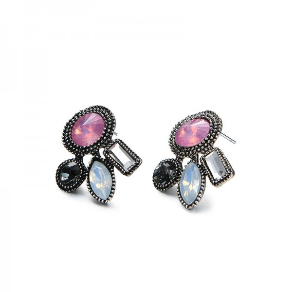 Fashion Women Jewelry Set Colorful Geometric Figure Group Double Layer Choker Piercing Earrings