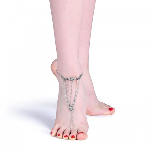 Vintage Women's Anklet Jewelry Silver Flower Barefoot Anklet for Gift