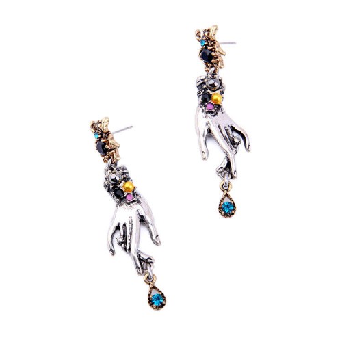 Retro Magic Hands Spider Drop Crystal Silver Dangle Earring Gift for Women