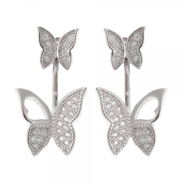 Sweet 925 Sterling Silver Rose Gold Earrings Full Zirconia Butterfly Piercing Ear Stud for Women