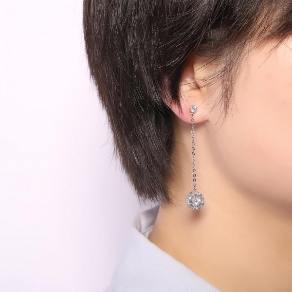 925 Sterling Silver Womens Earring Dazzling Zirconia Ball Drop Piercing Earrings for Women