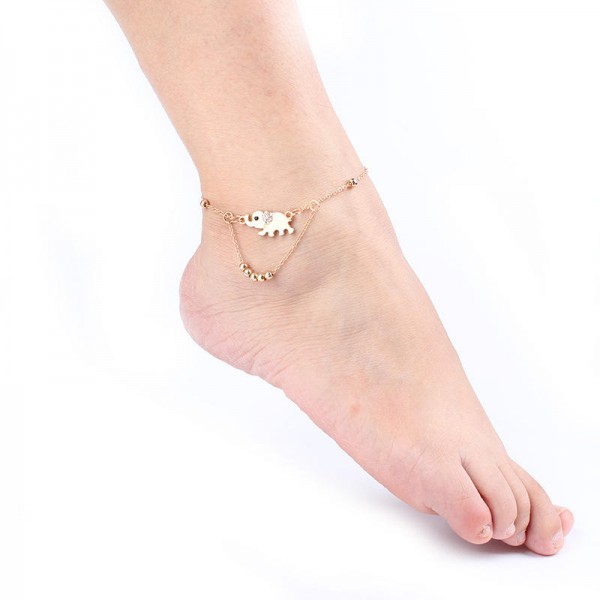 Fashion Elephant Diamond Beaded Anklets Jewelry for Women