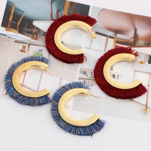  Colorful Semicircle C Shape Tassel Earrings Punk Hoop Earring for Women Female Gift