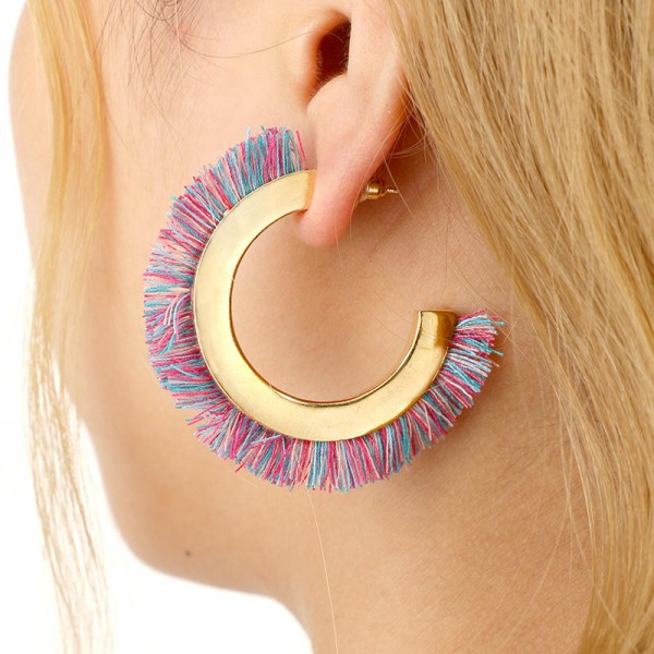  Colorful Semicircle C Shape Tassel Earrings Punk Hoop Earring for Women Female Gift