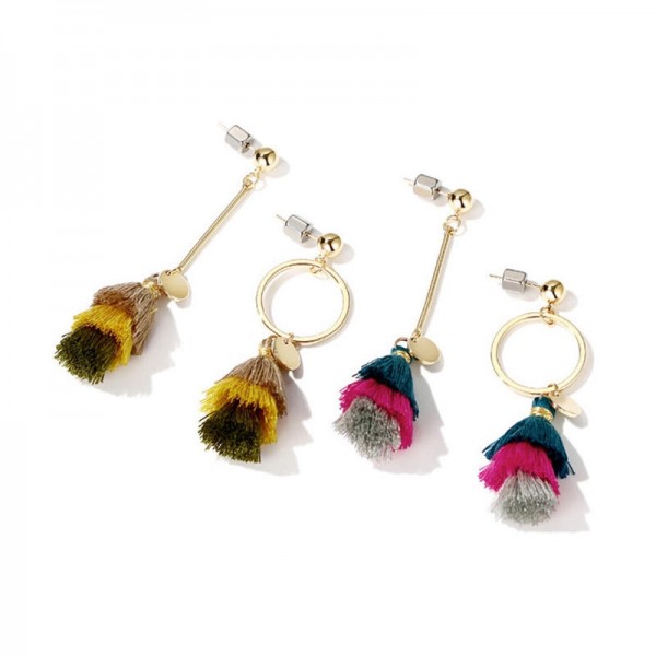  Women's Tassel Drop Earring Asymmetric Geometric Colorful Dangle Earrings Women Jewelry