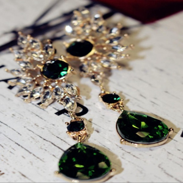  Women Green Red Rhinestone Earring Wings Charm Drop Pendant Piercing Earrings Jewelry