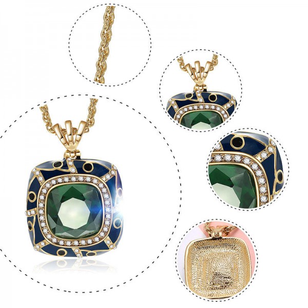 Luxury Emerald Crystal Cocktail Ring Vintage Necklaces Drop Earrings Bridal Jewelry Set for Women