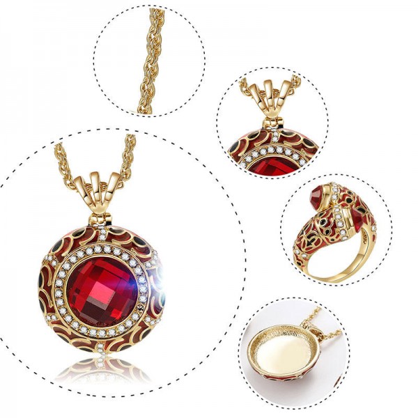 Luxury Red Crystal Statement Ring Charm Necklaces Star Drop Earrings Bridal Jewelry Set for Women