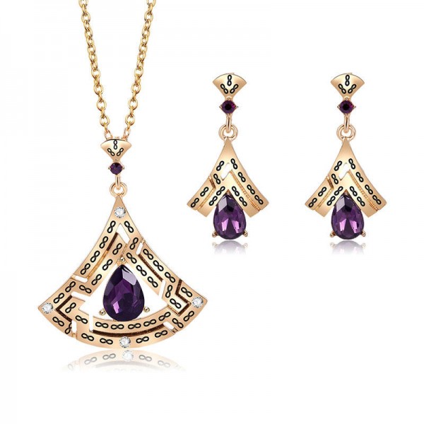 Luxury Purple Drop Geometric Jewelry Set Elegant Necklaces Earrings for Women