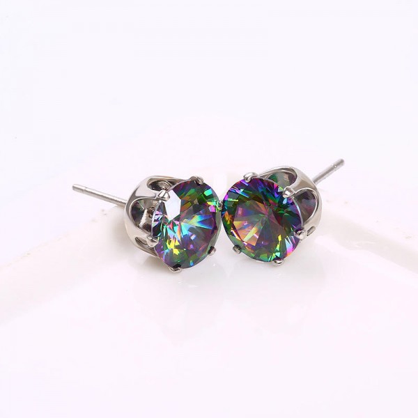Classic Colorful Women's Stud Earrings White Gold Plated Dazzling Cubic Zirconia Piercing Earring