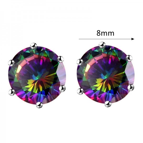 Classic Colorful Women's Stud Earrings White Gold Plated Dazzling Cubic Zirconia Piercing Earring