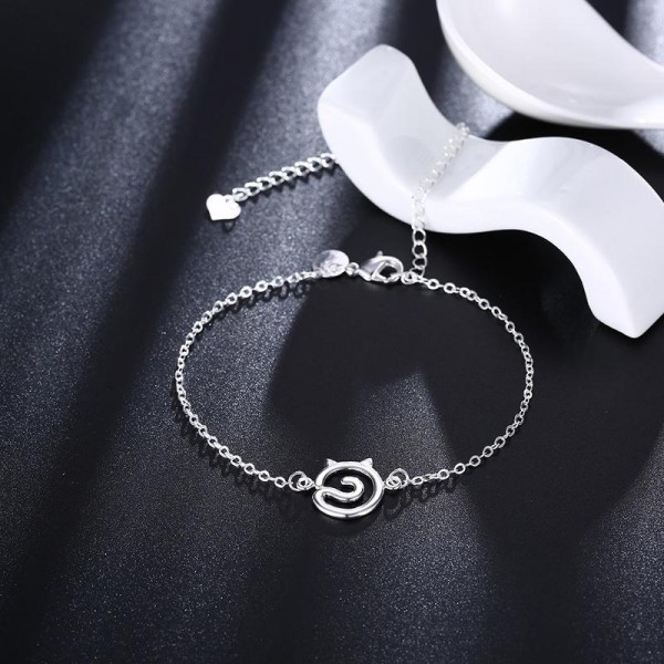 YUEYIN Trendy Silver Plated Cat Shape Brass Anklet Foot Chain Jewelry
