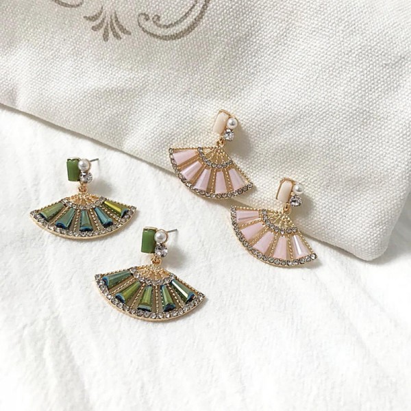 Fashion Fan Shape Crystal Drop Earring Elegant Rhinestones Dangle Earring Jewelry for Women
