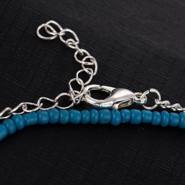  Women's Anklet Summer Beach Multilayer Blue Bead Coin Pendant Ankle Bracelets Ring