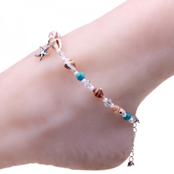  Starfish Anklet Natural Stone Beaded Chain Barefoot Sandals Beach Foot Jewelry for Women