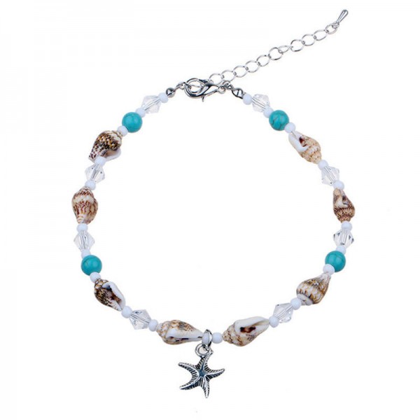  Starfish Anklet Natural Stone Beaded Chain Barefoot Sandals Beach Foot Jewelry for Women