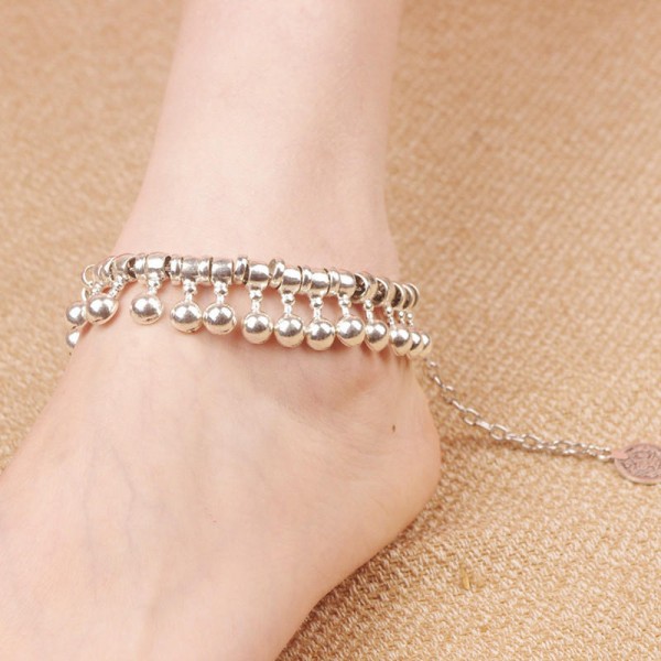  Water Drop Tassels Silver Anklets Vintage Coin Charm Pendant Beaded Bracelet Anklet