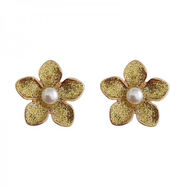 Classic Women's Flower Gold Earring Piercing Stud Pearl Earrings Jewelry for Women