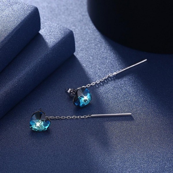 925 Sterling Silver Sapphire Crystal Heart Ear Stud Charm Earring Blue Silver Dangle Earrings
