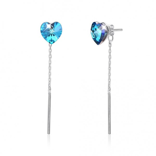 925 Sterling Silver Sapphire Crystal Heart Ear Stud Charm Earring Blue Silver Dangle Earrings