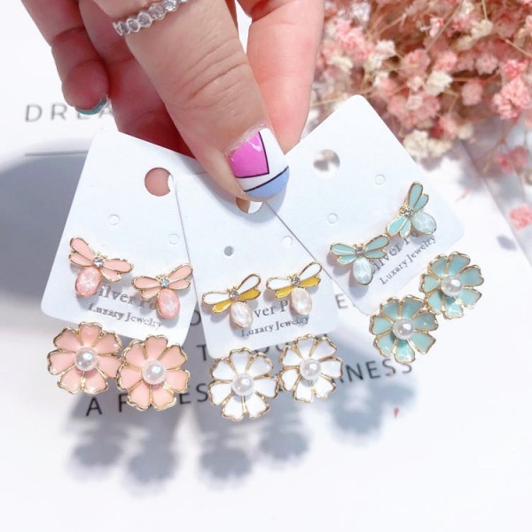 925 Sterling Silver Ear Drop Cute Dragonfly Flower Pearl Earring Gift for Women