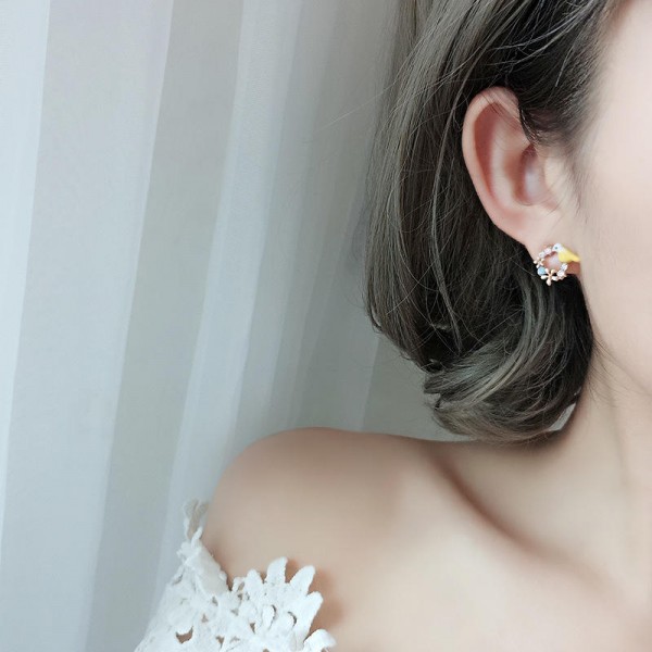 Sweet Ear Stud Earring Coloful Flower Birds Teapot Asymmetric Earrings Ethnic Jewelry for Women