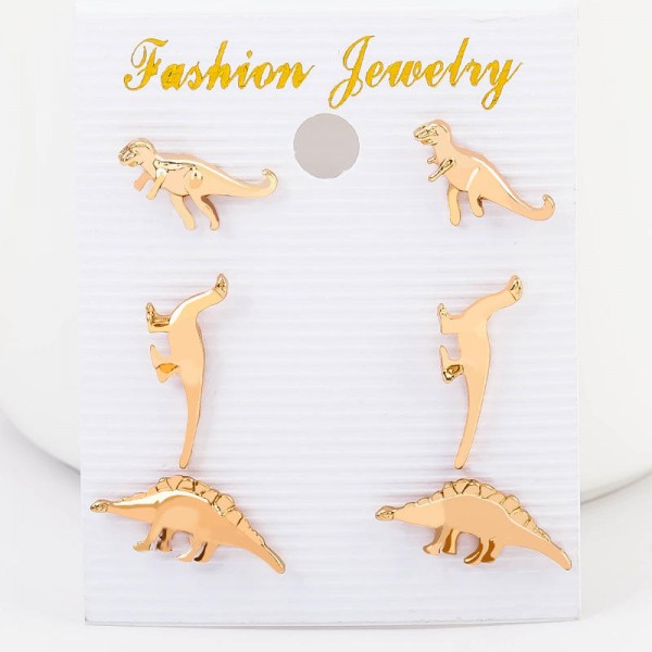 Cute Dinosaur Stud Earring Silver Gold Animal Ear Stud One Set of Sweet Earrings Jewelry for Women