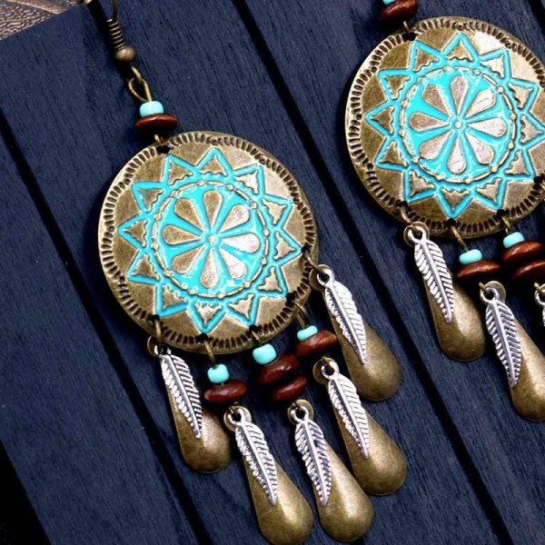  Geometric Dangle Earrings Ethnic Feather Shape Tassels Drop Earring for Women