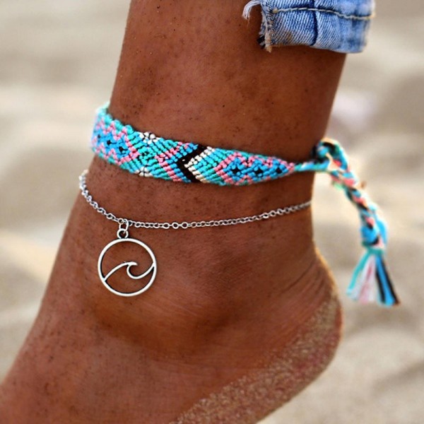  Handmade Charm Anklet Fashion Braided Rope Hollow Geometric Pendant Anklet Jewelry For Girl
