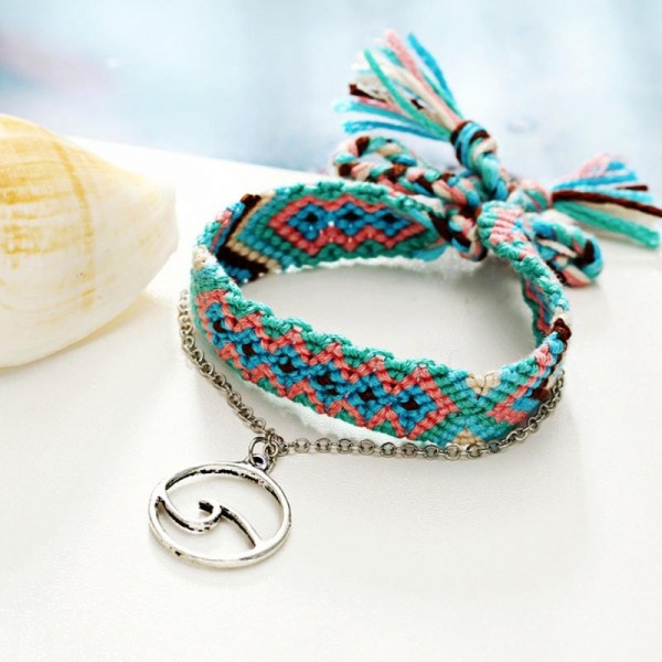  Handmade Charm Anklet Fashion Braided Rope Hollow Geometric Pendant Anklet Jewelry For Girl