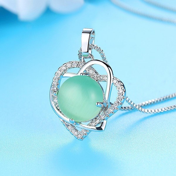 Fashion Pendant Necklace Double Hearts Crystal Round Green Grape Charm Necklaces for Women