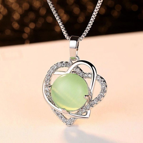 Fashion Pendant Necklace Double Hearts Crystal Round Green Grape Charm Necklaces for Women