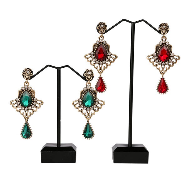 Ethnic Tassel Earring Openwork Drop-shaped Ruby Glass Crystal Temperament Earrings for Women